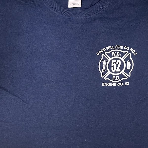 Blue Maltese Short Sleeve T-Shirt w/ Engine Co on Back - Front Image