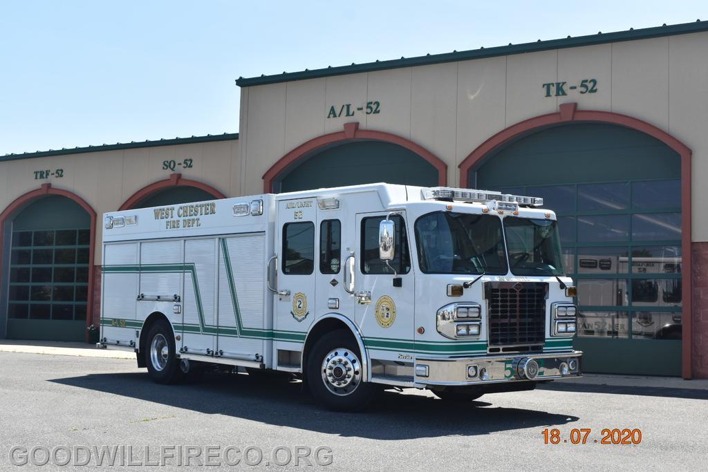Air/Light 52 provides air refill capability while on scene. It also carries various fixed and portable lighting, hand tools, forcible entry equipment, spare air bottles, and other equipment required to fulfill all tasks assigned.