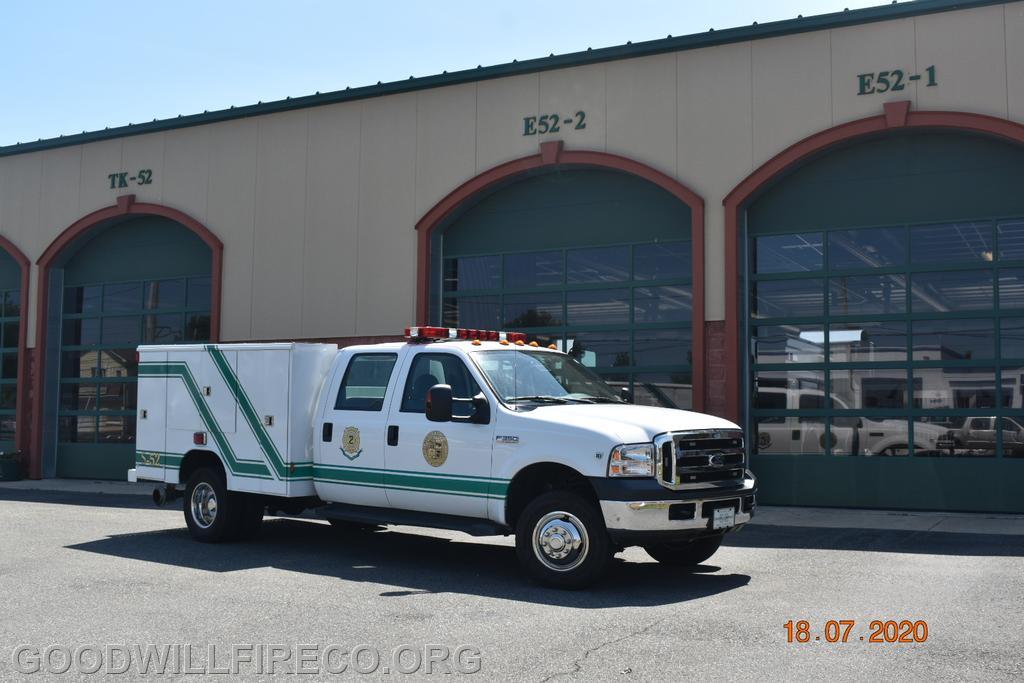 Squad 52 is a 2007 Ford F-350 4x4 V10 with a Reading Classic II body. The squad primarily moves manpower and equipment to emergencies as well as training. The vehicle is equipped with forcible entry tools, oil dry, medical bag, salvage master and SCBA. Squad 52 runs last out on all emergencies unless it is specially requested. 